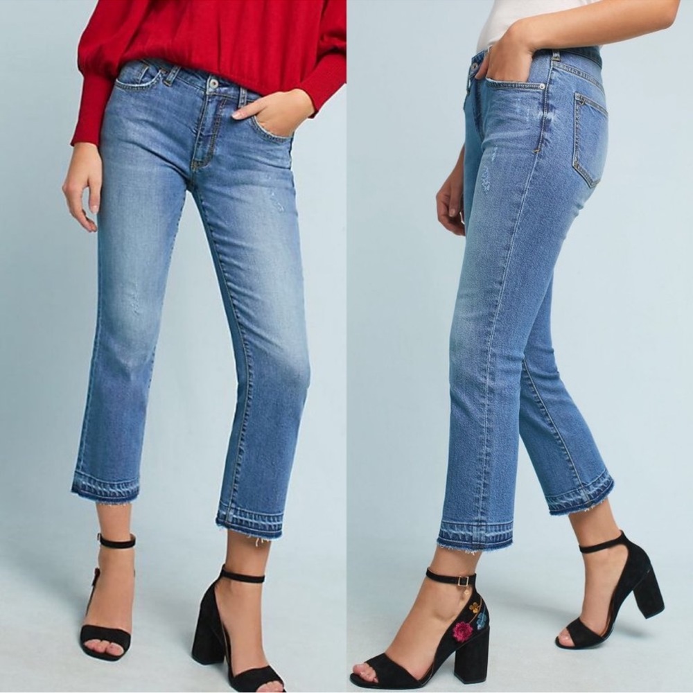 Anthro PILCRO cropped high rise flare jeans